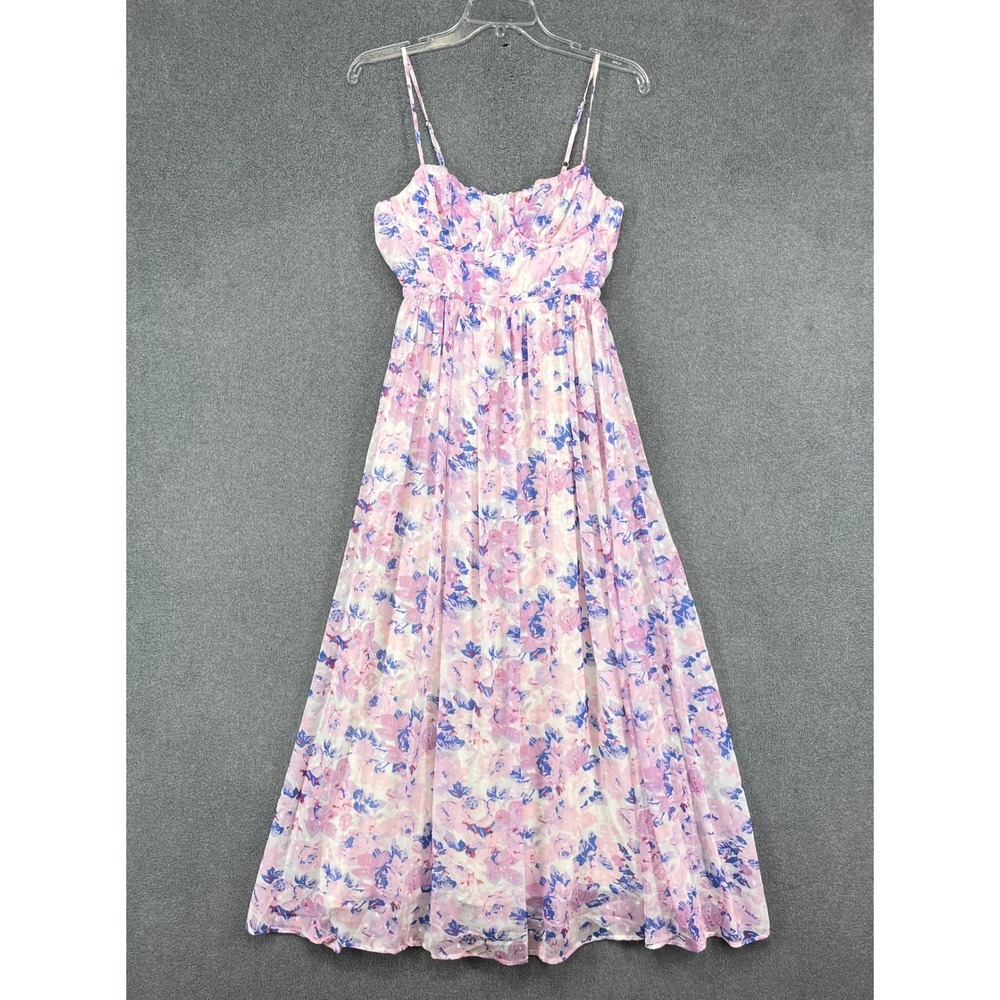 Lulus Floral Maxi Dress Womens XS Pink Blue Sweetheart Coquette Cottagecore